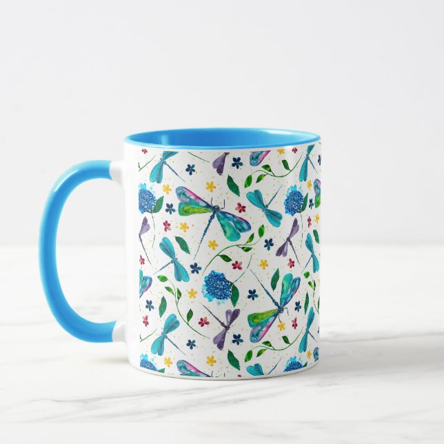 Watercolor Dragonfly Garden on White Custom Color Tasse (Links)