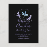 Watercolor Dragonfly Lila Black Birthday Party