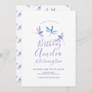 Watercolor Dragonfly Lila Blue Birthday Party