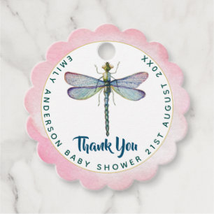 Watercolor DRAGONFLY Vielen Dank Baby Dusche PinkB Geschenkanhänger