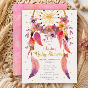 Watercolor Dreamcatcher Goldfolie Baby Shower Einladung