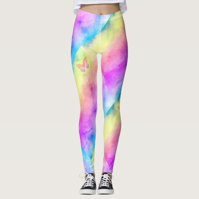 [Watercolor Dreams] Weiche Pastellfarben Schmetter Leggings (Vorderseite)