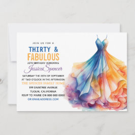 Watercolor Dress 30th Birthday Elegant & Feminine Einladung