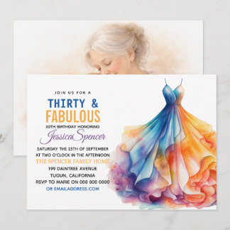 Watercolor Dress 30th Birthday Elegant & Feminine  Einladung