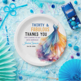 Watercolor Dress 30th Birthday Elegant & Feminine Pappteller