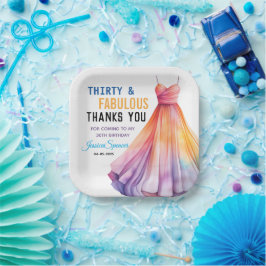 Watercolor Dress 30th Birthday Elegant & Feminine Pappteller