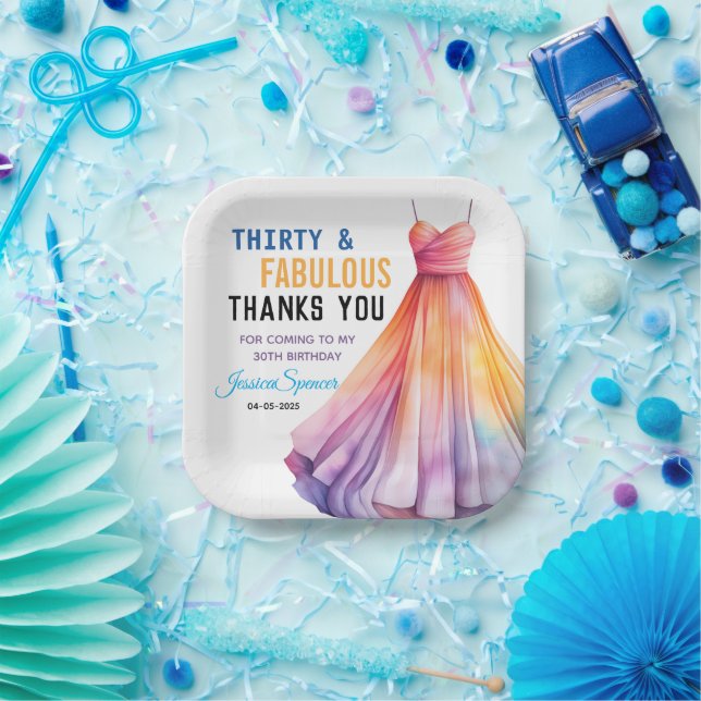 Watercolor Dress 30th Birthday Elegant & Feminine  Pappteller (Party)