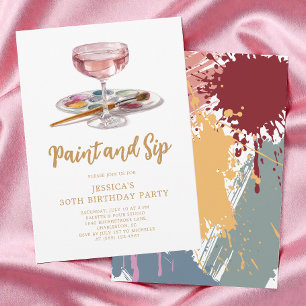 Watercolor Drink Paint and Sip 30. Geburtstagsfeie Einladung