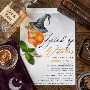 Watercolor Drink Up Hexen Spritz Halloween-Party Einladung