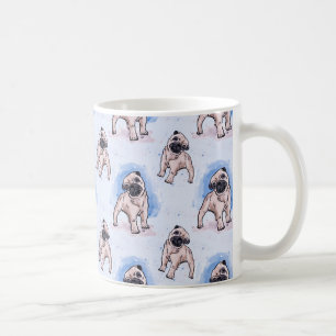 Watercolor-Druck, Mops-Hund, eine Mops-Tasse Kaffeetasse