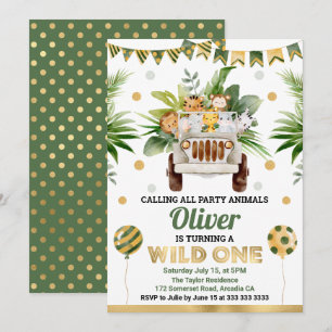 Watercolor-Dschungel-Safari-Tiere Kindergeburtstag Einladung