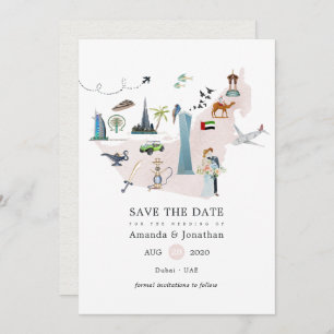 Watercolor Dubai UAE Hochzeit in Urlaubsort Rett T Save The Date
