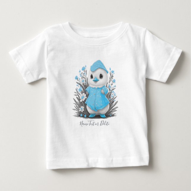 Watercolor Duck Blue Flowers Baby T - Shirt (Vorderseite)