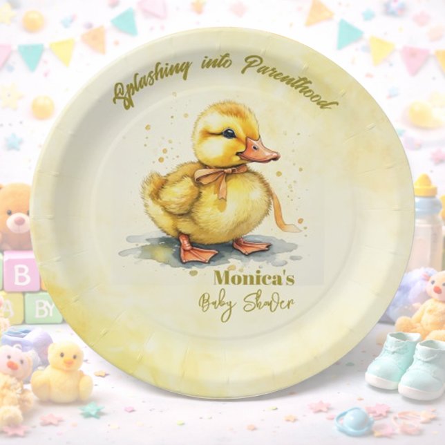 Watercolor Duckling Splash Gender Neutral  Pappteller (Von Creator hochgeladen)