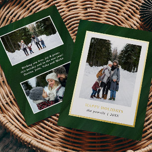 Watercolor Dunkelgrün Rahmen 3 Fotos Weihnachten Folien Feiertagskarte