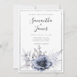 Watercolor Dusty Blue Boho Floral Wedding Einladung