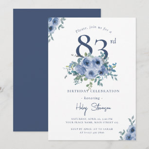 Watercolor Dusty Blue Floral 83. Chic Geburtstag Einladung