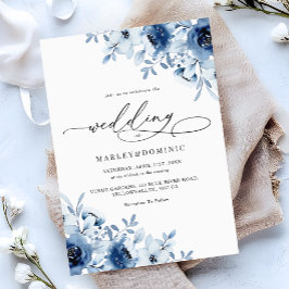 Watercolor Dusty Blue Floral Boho Modern Wedding Einladung