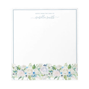 Watercolor Dusty Blue Floral Romantic Elegant Notizblock