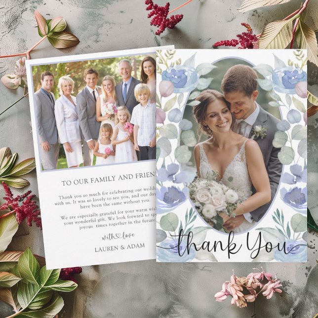 Watercolor Dusty Blue Floral Wedding Vielen Dank Dankeskarte (Von Creator hochgeladen)