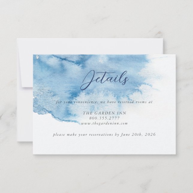 Watercolor Dusty Blue Wedding Details Card Save The Date (Vorderseite)