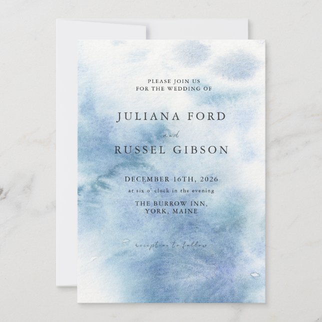 Watercolor Dusty Blue Winter Wedding Invitation Einladung (Vorderseite)