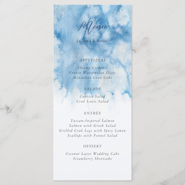 Watercolor Dusty Blue Winter Wedding Menu Menükarte (Vorderseite)
