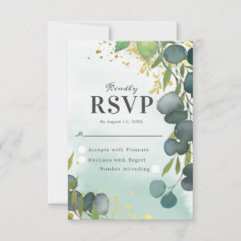 Watercolor Dusty Green Gold Wedding RSVP Karte