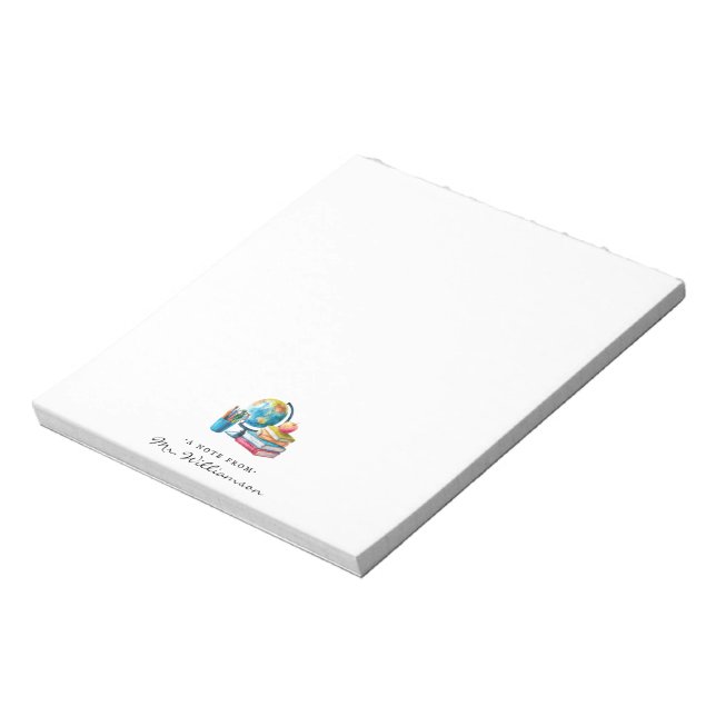 Watercolor Earth Books Apple | Monogramm-Lehrer Notizblock (Rotiert)