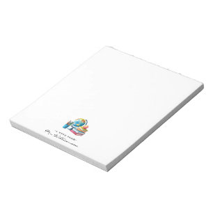 Watercolor Earth Bücher Apfel Monogramm Lehrer Notizblock