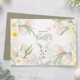 Watercolor Easter Bunny Floral Greeting Card Feiertagskarte