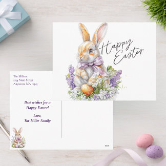 Watercolor Easter Bunny Purple Lilac Happy Easter Feiertagspostkarte