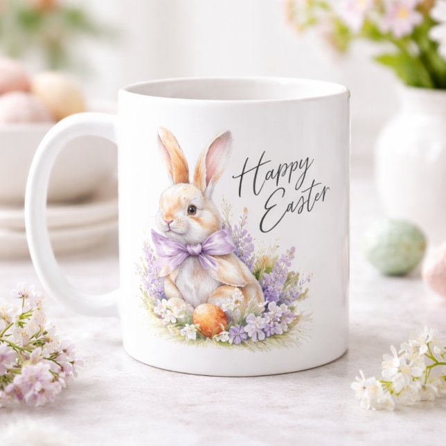 Watercolor Easter Bunny Purple Lilac Happy Easter Kaffeetasse (Von Creator hochgeladen)