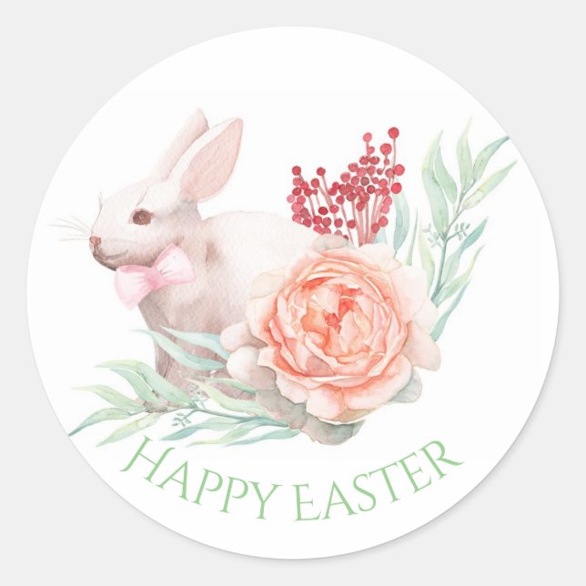Watercolor Easter Bunny Runder Aufkleber (Vorderseite)