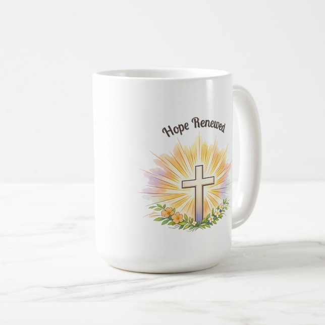 Watercolor Easter Cross Sunburst Floral Design Kaffeetasse (VorderseiteRechts)