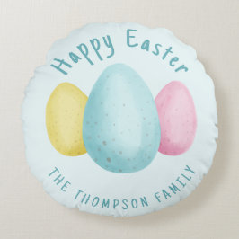 Watercolor Easter Eggs Blue Happy Easter Rundes Kissen