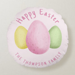 Watercolor Easter Eggs Pink Happy Easter Rundes Kissen