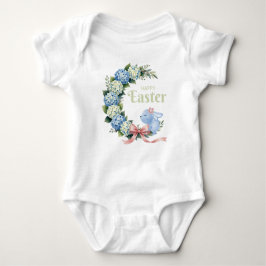 Watercolor Easter Hydrangea Wreath Cute Bunny Baby Strampler