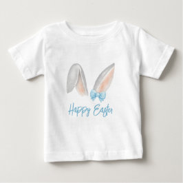 Watercolor Easter Rabbit Ears with Blue Bow Spring Baby T-shirt