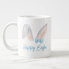 Watercolor Easter Rabbit Ears with Blue Bow Spring Jumbo-Tasse