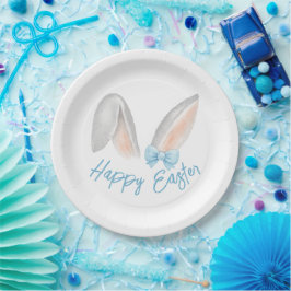 Watercolor Easter Rabbit Ears with Blue Bow Spring Pappteller