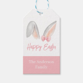 Watercolor Easter Rabbit Ears with Pink Bow Spring Geschenkanhänger