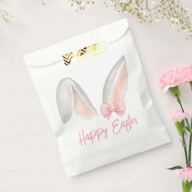 Watercolor Easter Rabbit Ears with Pink Bow Spring Geschenktütchen (Versiegelt)