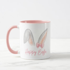 Watercolor Easter Rabbit Ears with Pink Bow Spring Tasse