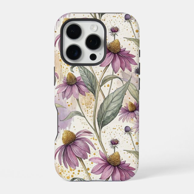 Watercolor Echinacea Purple & Gold iPhone Hülle (Rückseite)