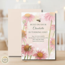 Watercolor-Echinacea und Hummel zum 1. Geburtstag