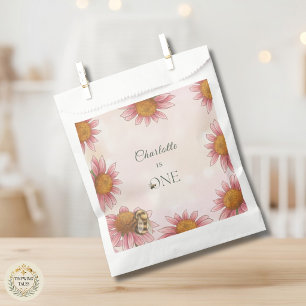 Watercolor-Echinacea und Hummel zum 1. Geburtstag Geschenktütchen