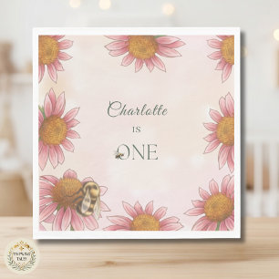 Watercolor-Echinacea und Hummel zum 1. Geburtstag Serviette