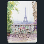 Watercolor Eifel Tower Paris French Cafe iPad Air Hülle<br><div class="desc">Watercolor Eifel Tower Paris French Cafe iPad Cases Covers features a watercolor french cafe seating area with Paris and the Eifel Tower in the background. Created by Evco Studio www.zazzle.com/store/evcostudio</div>