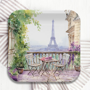 Watercolor Eifel Tower Paris Pappteller